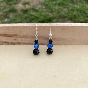 Handcrafted. Blue and black drop earrings.